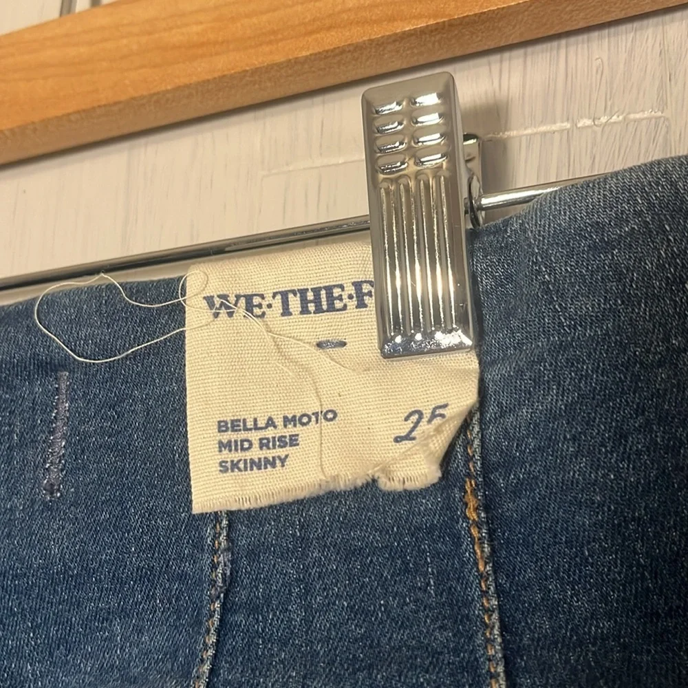 NWT Free People We The Free Bella Moto Skinny Jeans Prophecy Blue Size 25‎